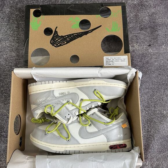 DS 2021 Nike X Off White Dunk Low Lot 8 Sail Natural Gray Sz 9.5 (DM1602-106)
